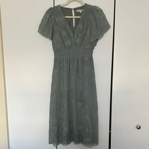 Baltic Born Sage Green V-Neck Smocked Midi Dress